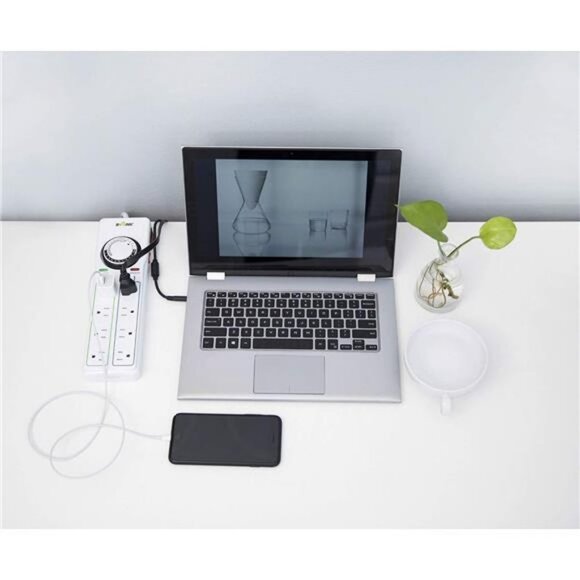 8 Outlet Surge Protector with Mechanical Timer - White - Picture 3 of 6